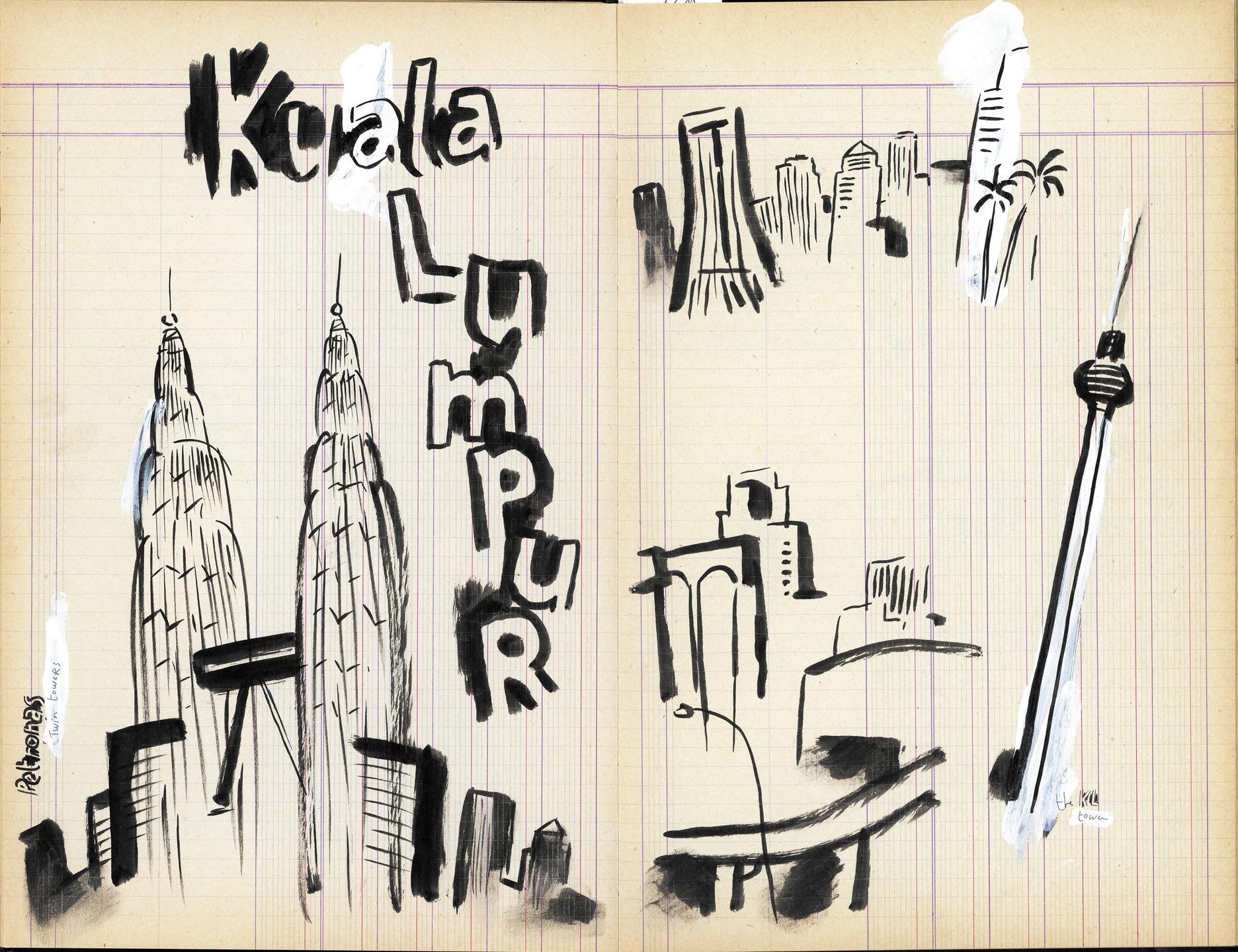 Petronas Twin Towers, (Kuala Lumpur, 2004). Dessin: Dupuy-Berberian